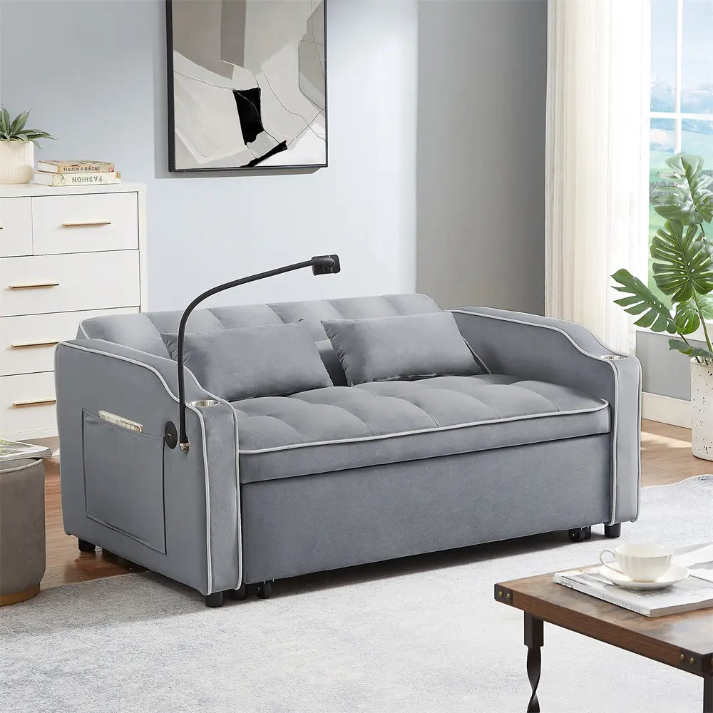 Gray Convertible Sofa Cum Bed - On Wood Products