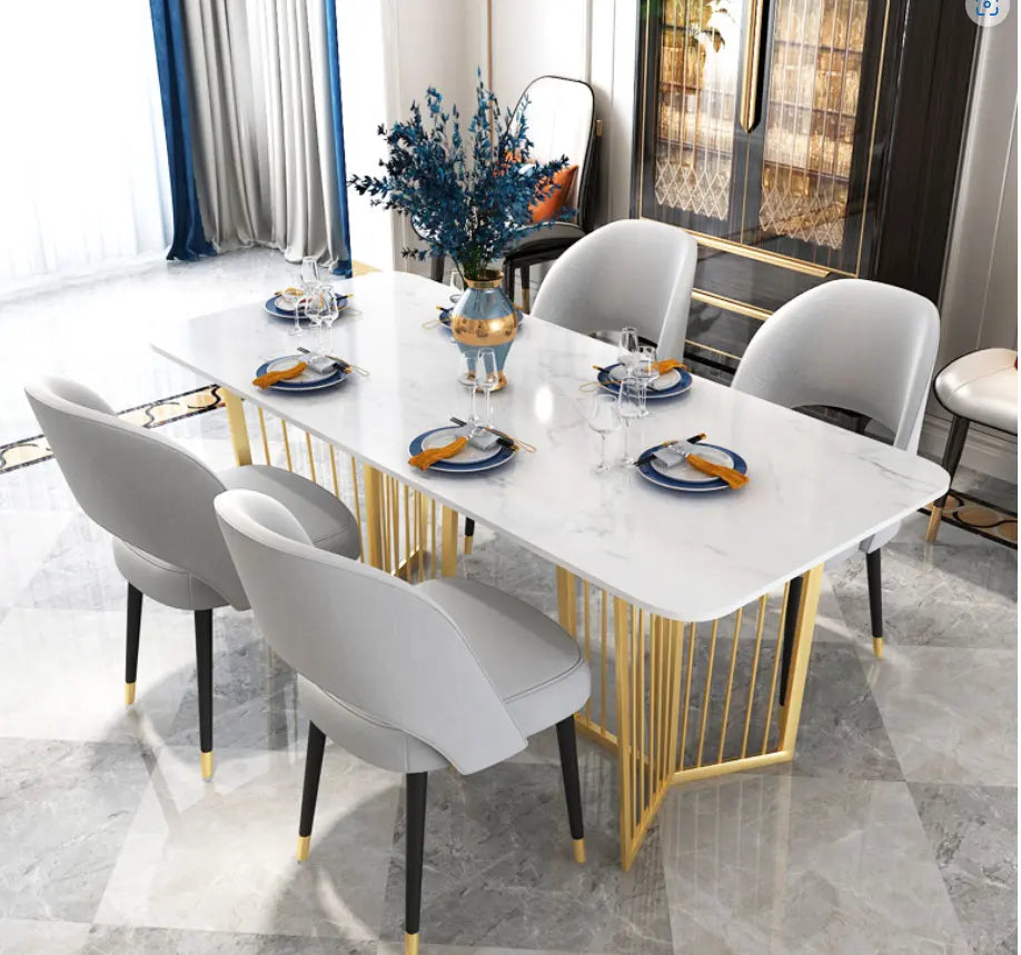 Luxury Marble Dining Table Marble Top Dining Table Set Simple Gold Legs Cafe Marble Dining Table Set 6 Seater - On Wood Products