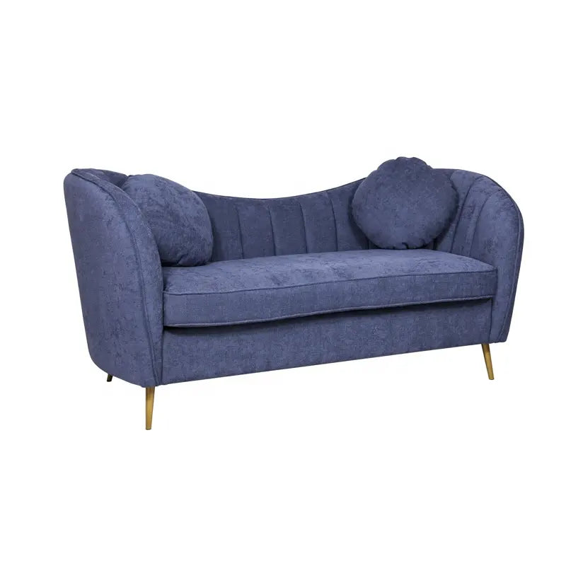 Elegant Blue Curved Sofa - On Wood Products