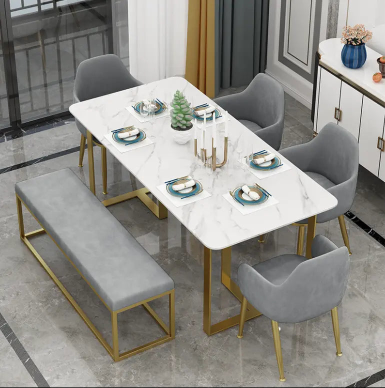 Modern Luxury Gold Base Stainless Steel With Marble Top - On Wood Products