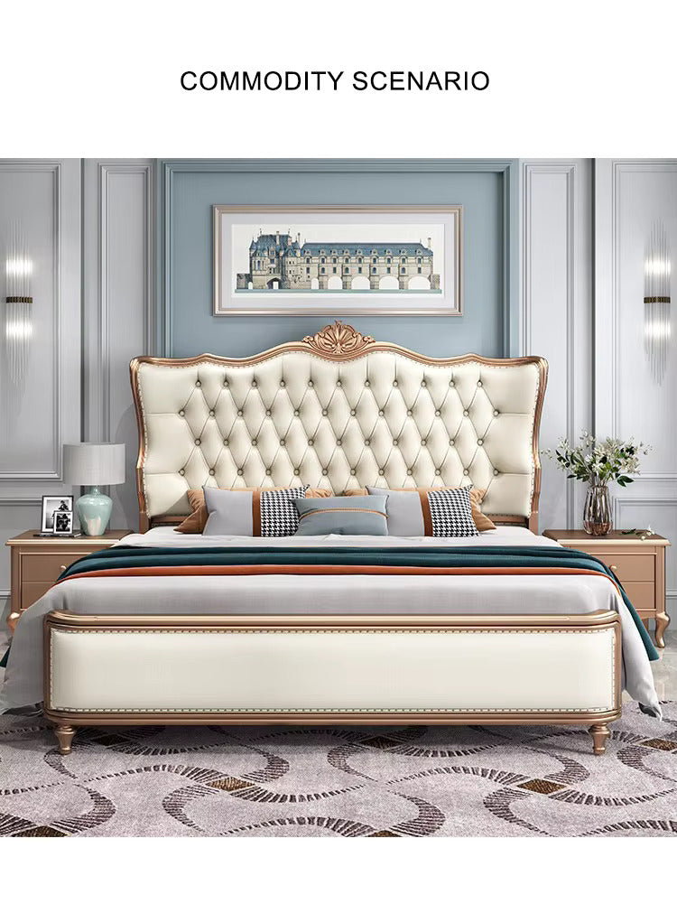 Royal Crest Upholstered Wooden Carving  Bed - On Wood Products