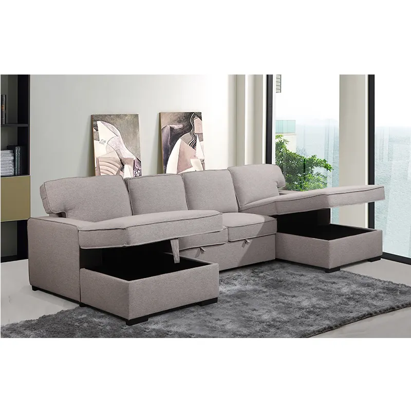 Sleek Modern  U-Shaped Sectional Sofa Cum Bed - On Wood Products