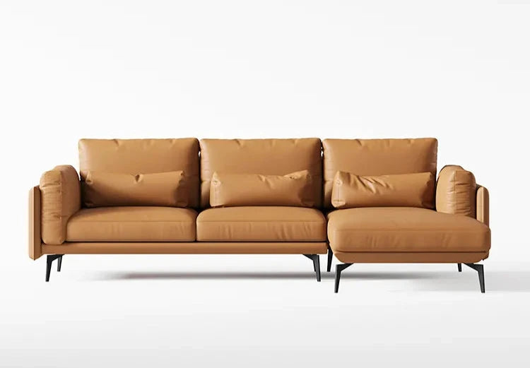 Tan Leather Luxury L-Shape Sectional Sofa - On Wood Products