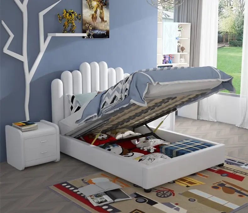 Vertical Lines Upholstered Bed - On Wood Products