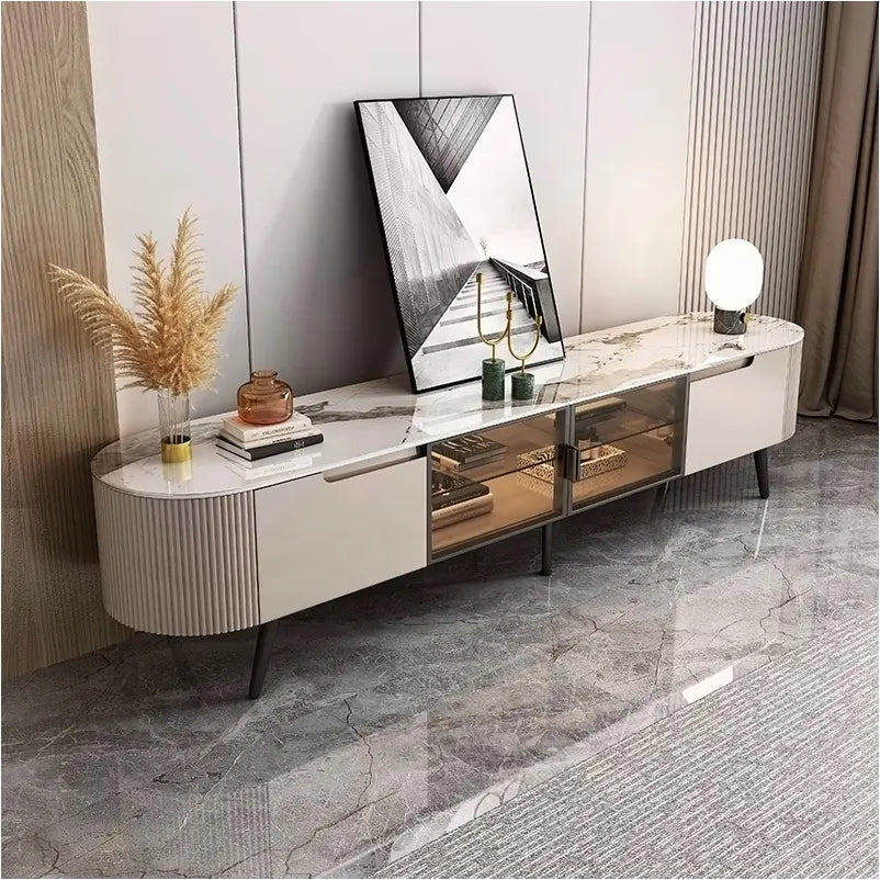 Marble and Metal Living Room TV Unit - On Wood Products