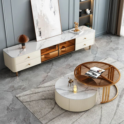 White Marble Majesty TV and Table Unit - On Wood Products