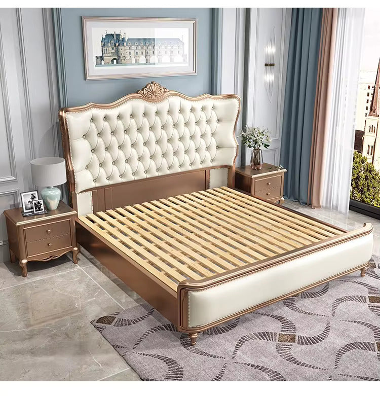 Royal Crest Upholstered Wooden Carving  Bed - On Wood Products