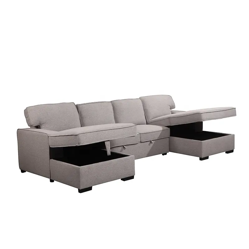 Sleek Modern  U-Shaped Sectional Sofa Cum Bed - On Wood Products