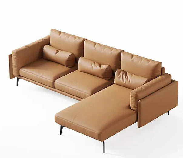 Tan Leather Luxury L-Shape Sectional Sofa - On Wood Products