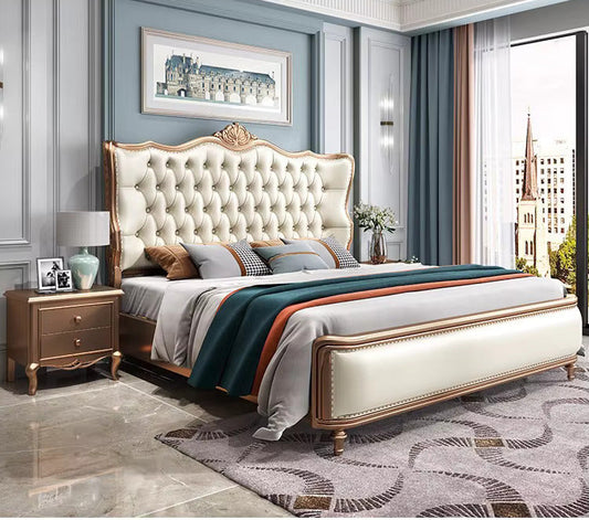 Royal Crest Upholstered Wooden Carving  Bed - On Wood Products