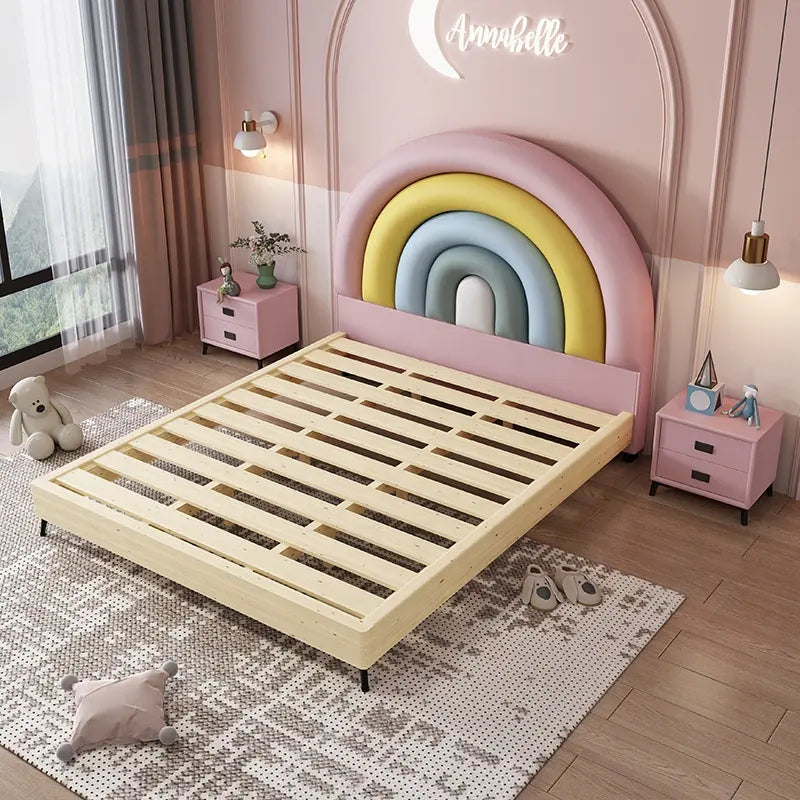 Kids Rainbow Bed in Suede - On Wood Products