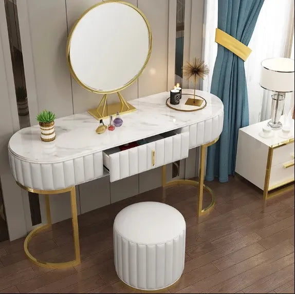 Nexa Dressing Table With Ottoman In Stainless Steel - Gold - On Wood Products