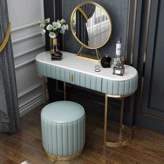 Nexa Dressing Table With Ottoman In Stainless Steel - Gold - On Wood Products