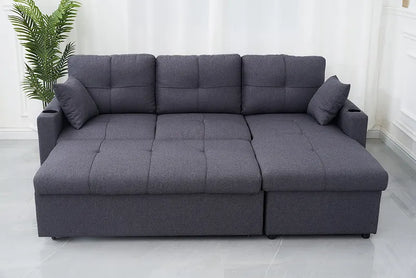 L Shape Dark Gray Sofa Cum Bed - On Wood Products