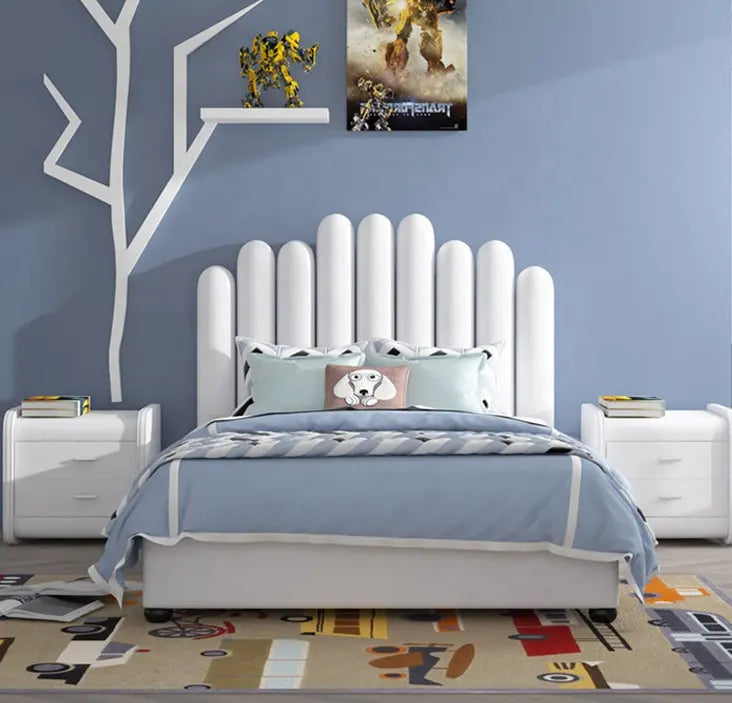 Vertical Lines Upholstered Bed - On Wood Products