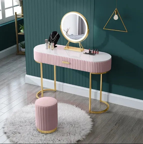 Nexa Dressing Table With Ottoman In Stainless Steel - Gold - On Wood Products