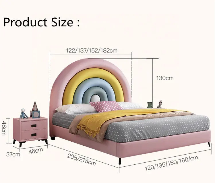 Kids Rainbow Bed in Suede - On Wood Products