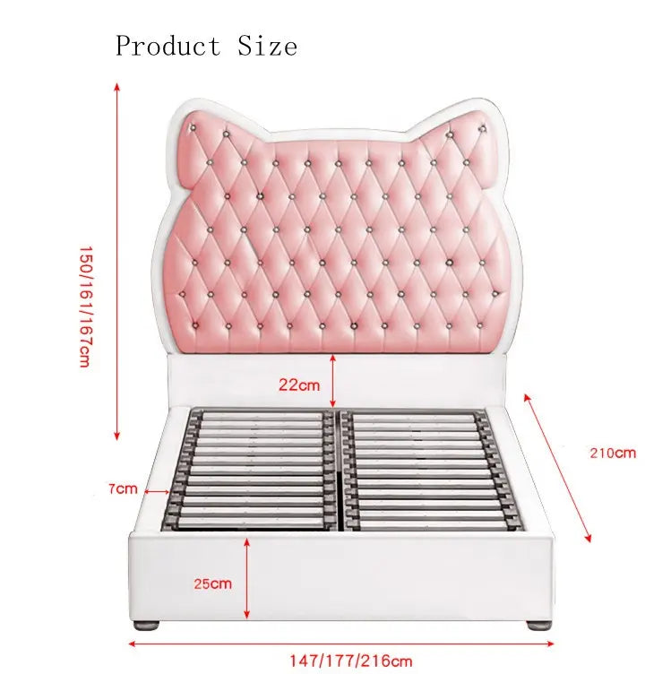 Princess bed pink in leatherette. - On Wood Products