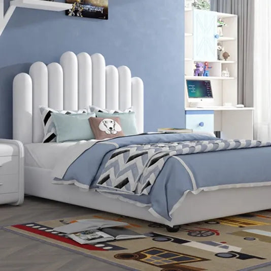 Vertical Lines Upholstered Bed - On Wood Products