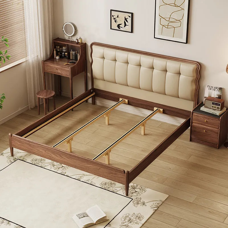 Curve Shape Solid Wooden Bed - On Wood Products