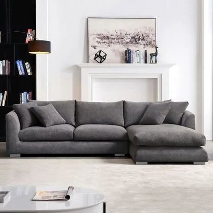 Ivory Minimalist Cozy L-Shaped Sectional Sofa - On Wood Products