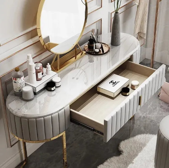 Nexa Dressing Table With Ottoman In Stainless Steel - Gold - On Wood Products