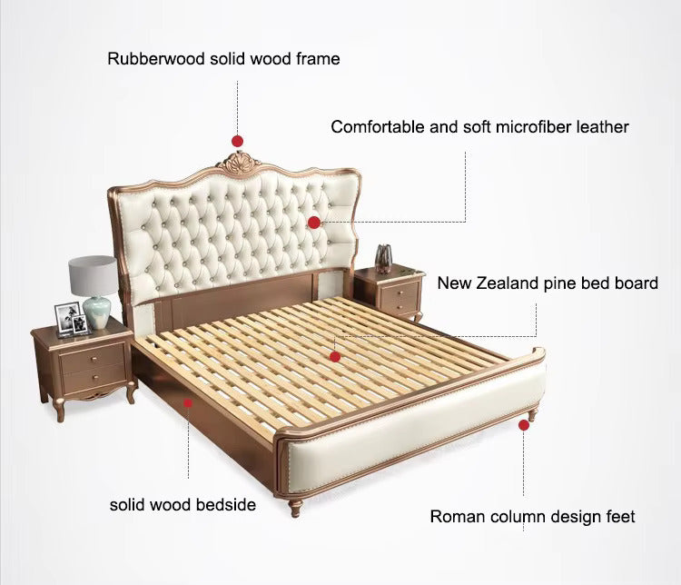 Royal Crest Upholstered Wooden Carving  Bed - On Wood Products