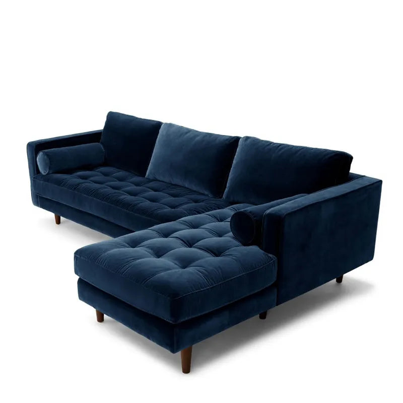 Navy Luxury Tufted L-Shape Sectional Sofa - On Wood Products