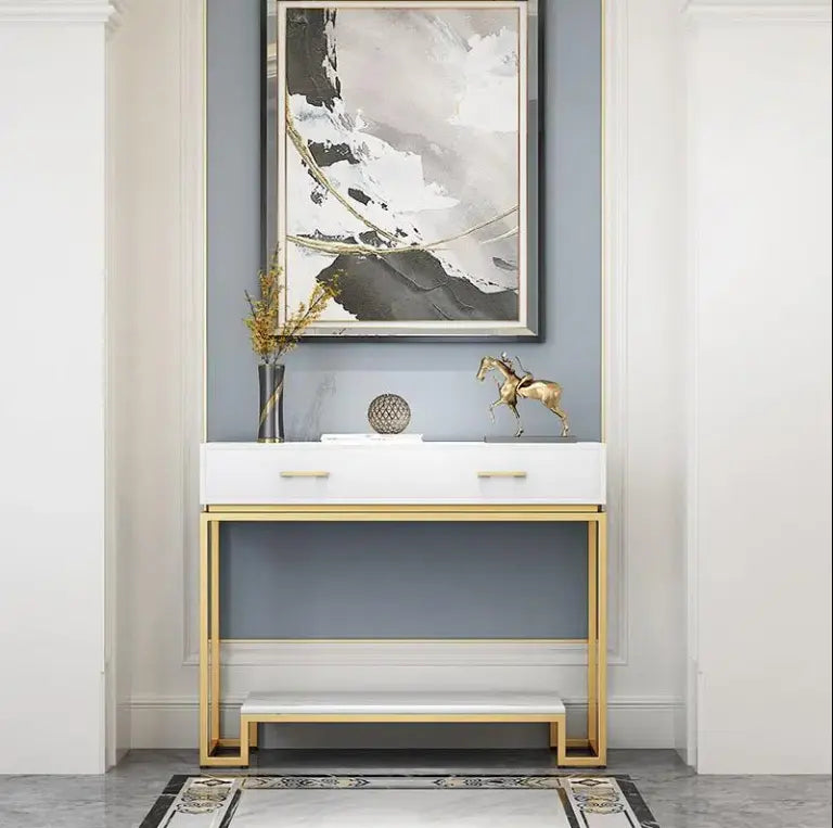 Shiny Galvanized Gold Party Background Pedestal Console Table - On Wood Products