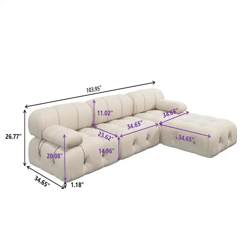 Beige Luxurious Curved L-Shaped Sectional Sofa - On Wood Products