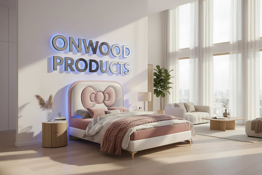 Bow Ribbon Kids Upholstered Bed - On Wood Products