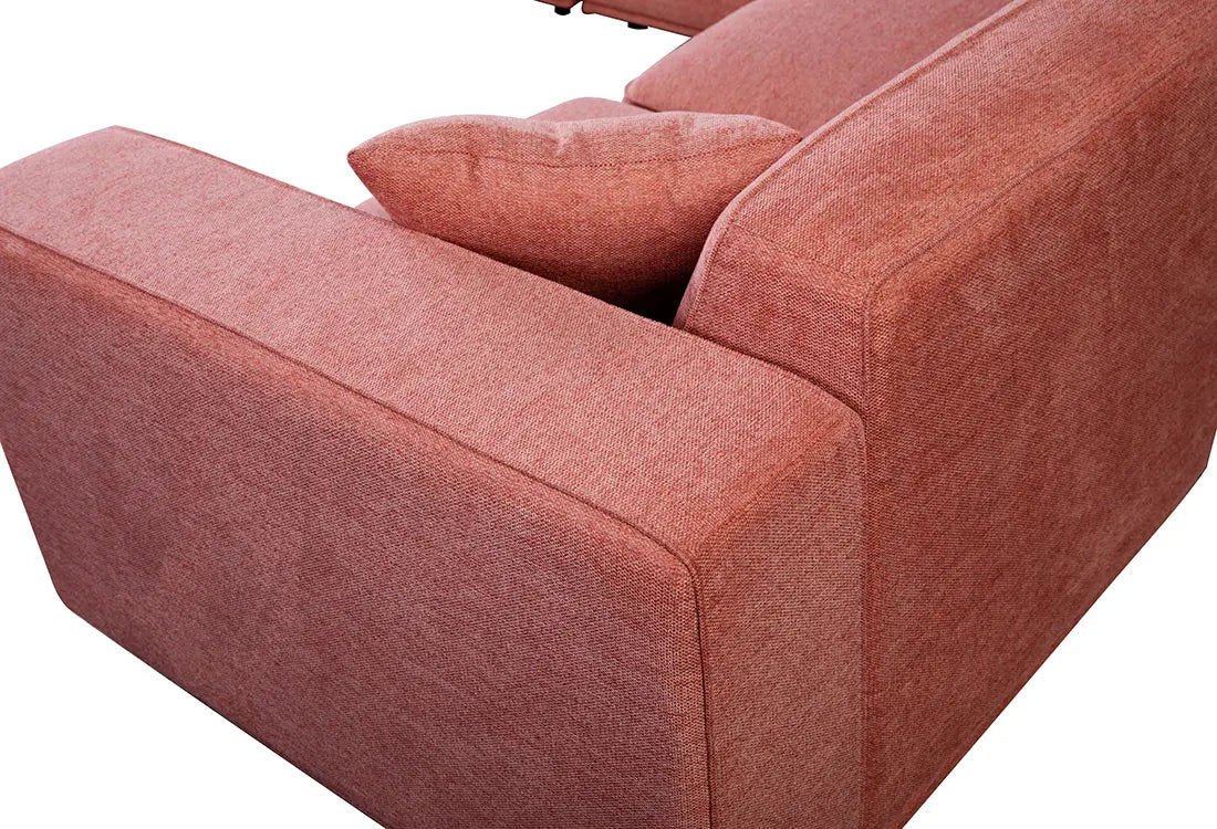 Pink Plush Contemporary L-Shaped Sectional Sofa - On Wood Products