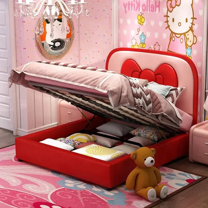 Bow Ribbon Kids Upholstered Bed - On Wood Products