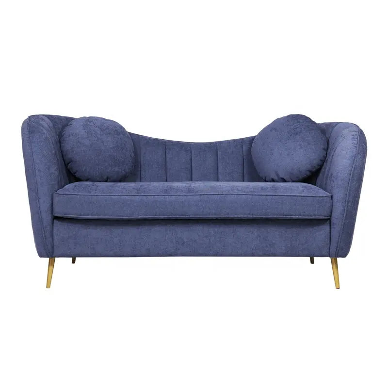 Elegant Blue Curved Sofa - On Wood Products