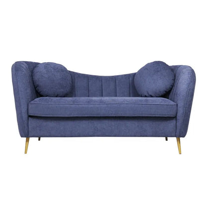 Elegant Blue Curved Sofa - On Wood Products