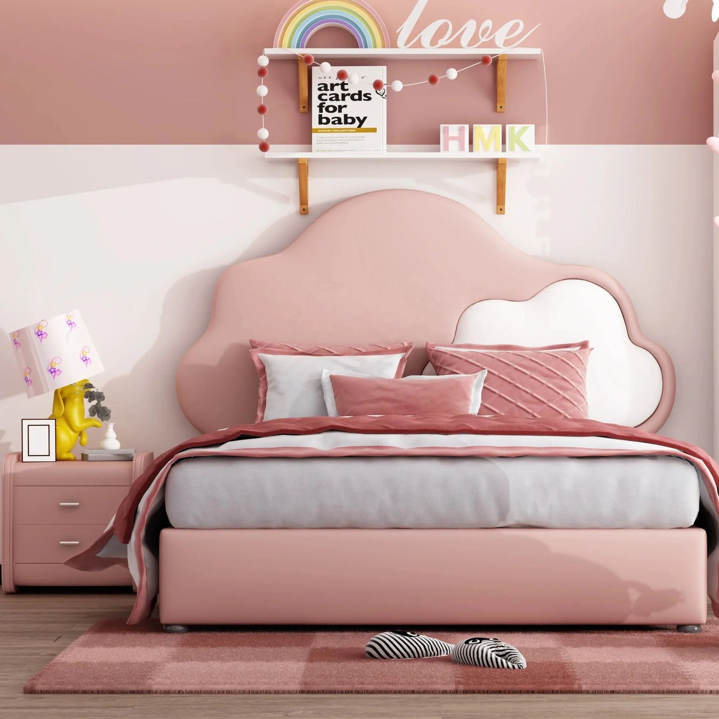 Pink Cloudy Wooden kids bed - On Wood Products