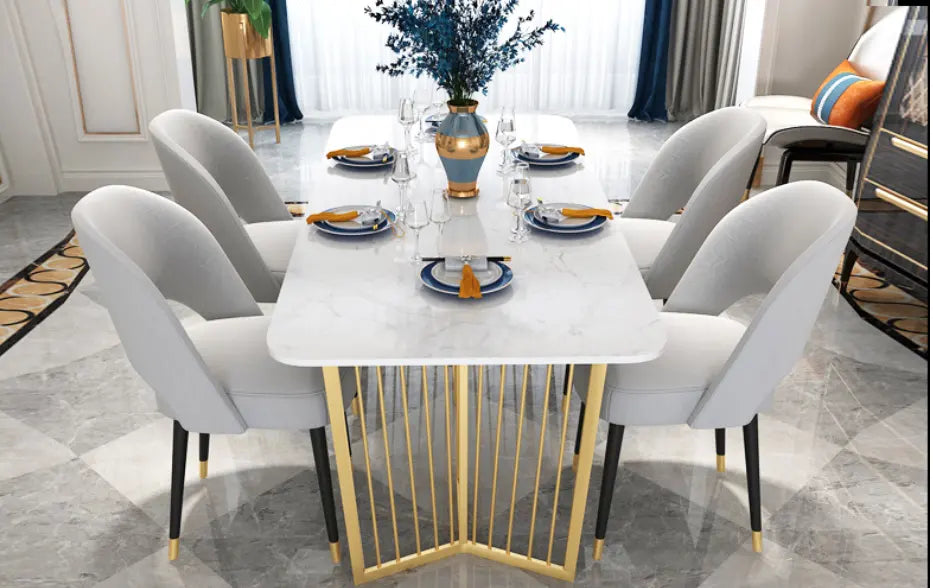 Luxury Marble Dining Table Marble Top Dining Table Set Simple Gold Legs Cafe Marble Dining Table Set 6 Seater - On Wood Products