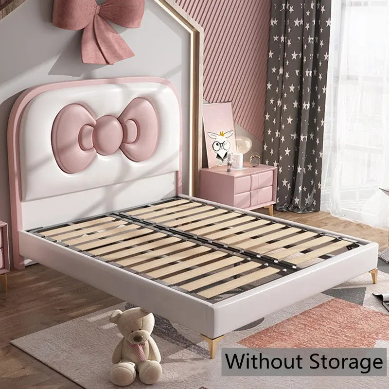 Bow Ribbon Kids Upholstered Bed - On Wood Products