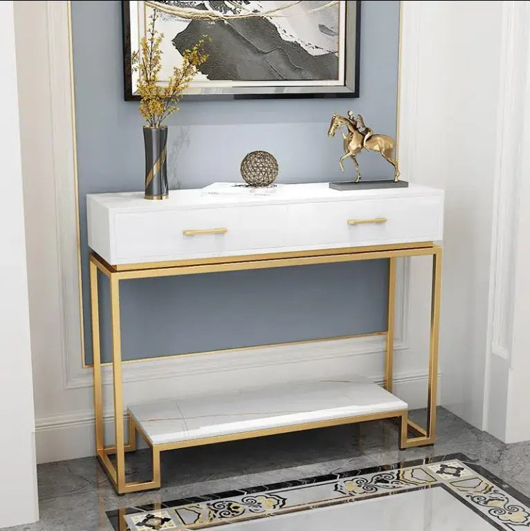 Shiny Galvanized Gold Party Background Pedestal Console Table - On Wood Products