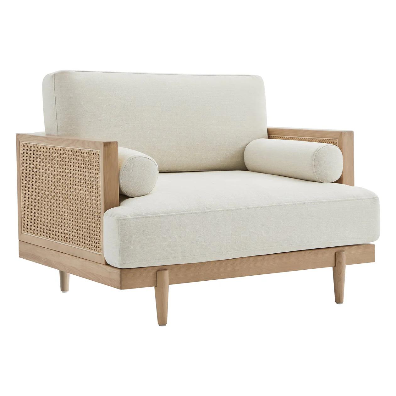 Ahela solid wood Cane Upholstered Sofa