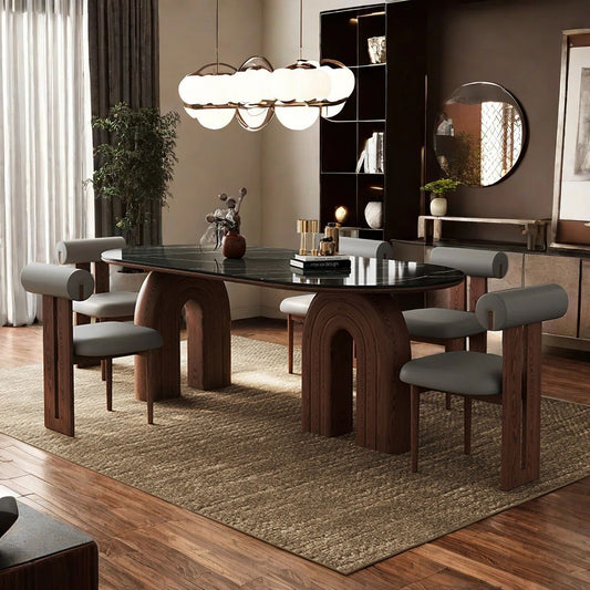 Elegance Dining Set with Natural wood & Marble Top