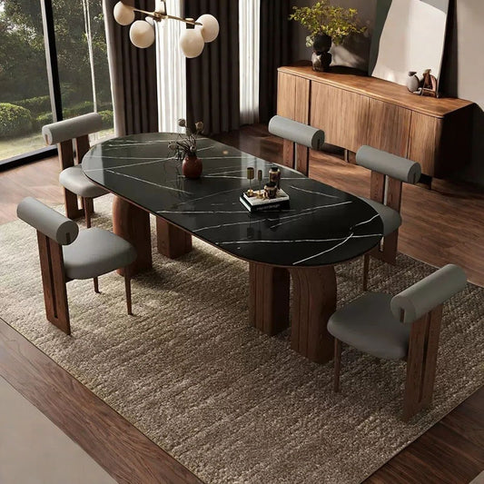 Elegance Dining Set with Natural wood & Marble Top
