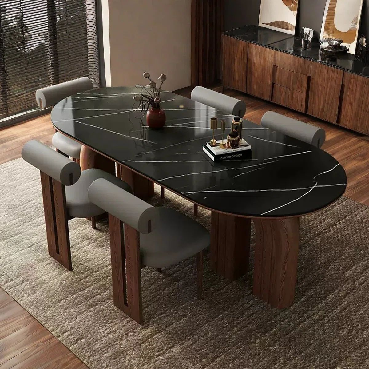 Elegance Dining Set with Natural wood & Marble Top