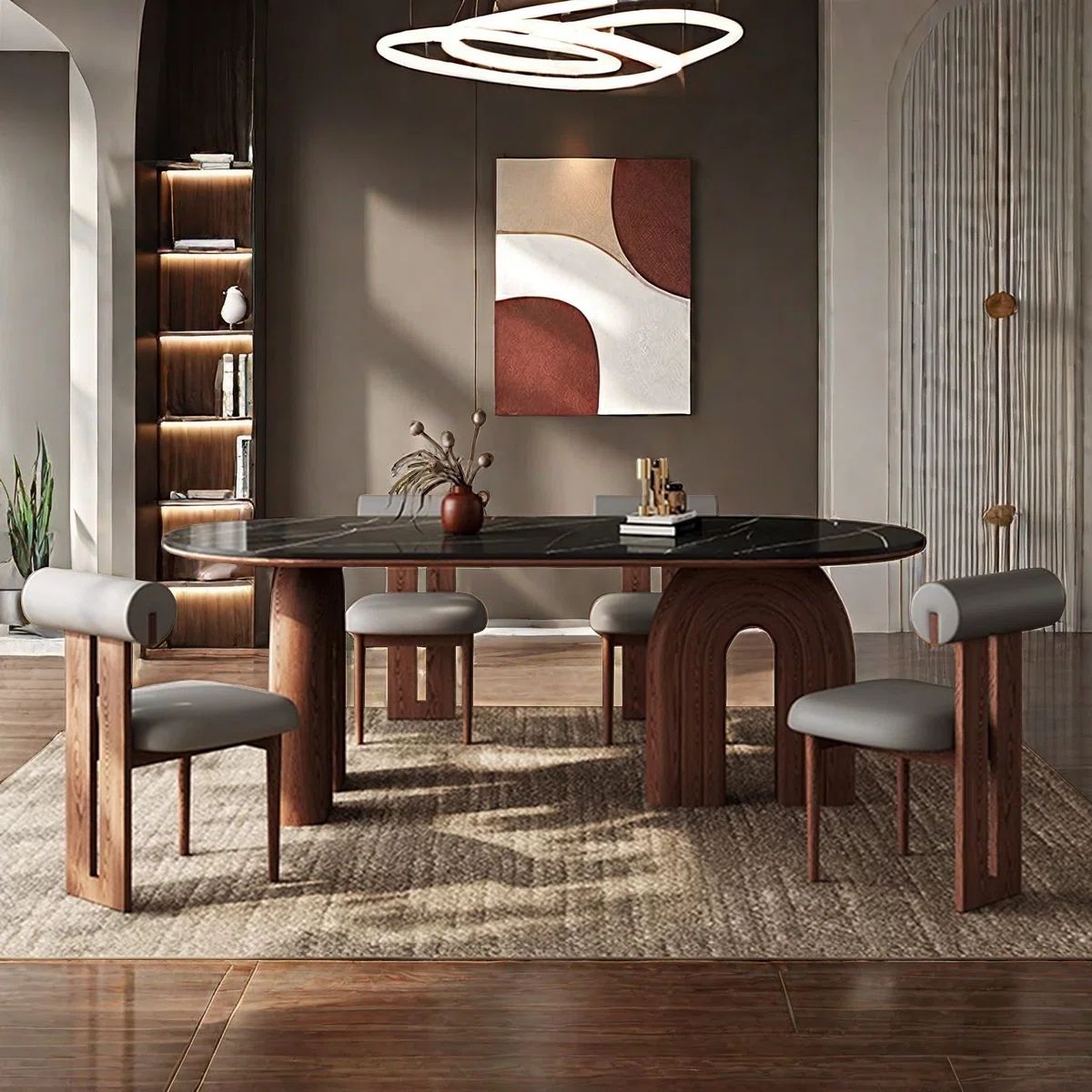Elegance Dining Set with Natural wood & Marble Top
