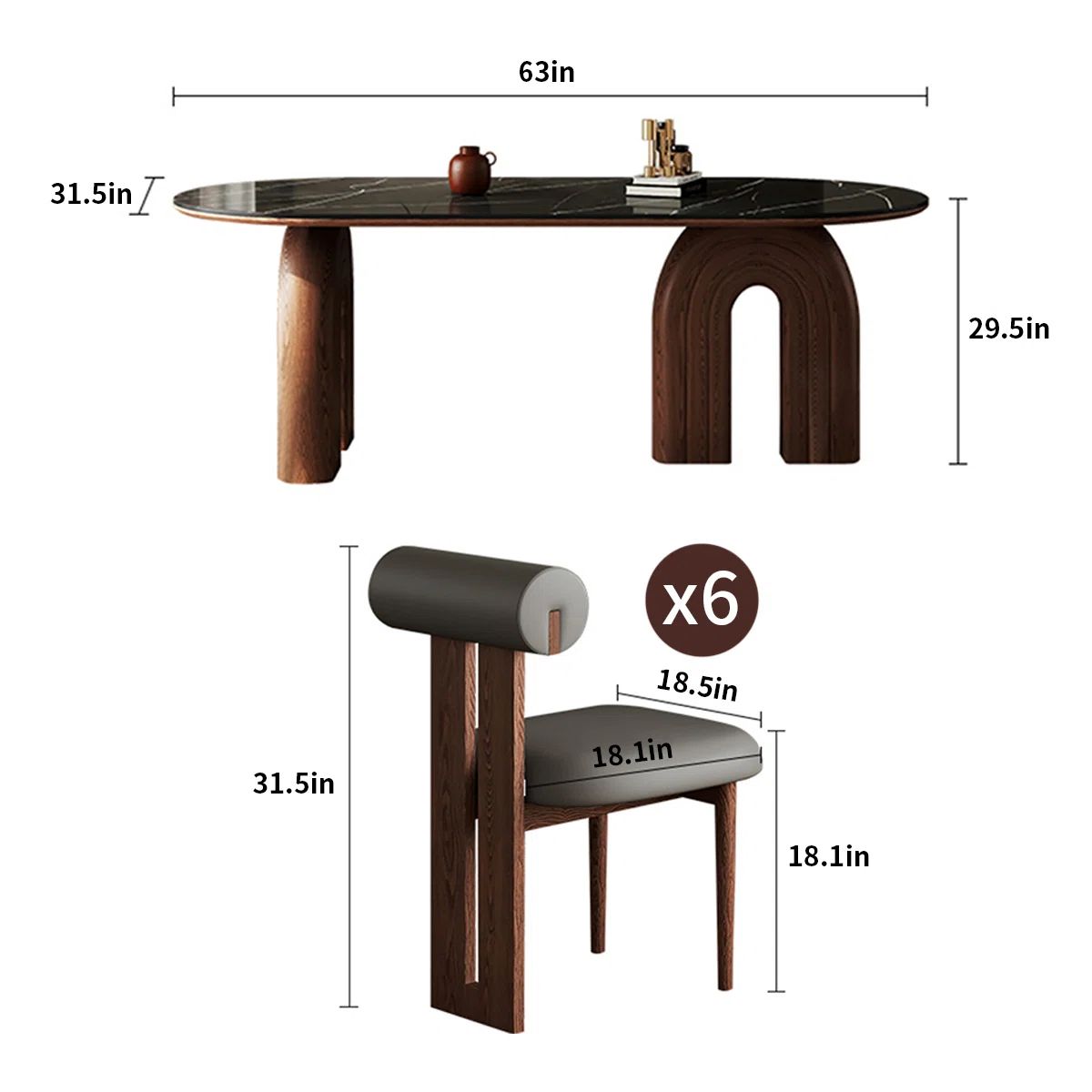 Elegance Dining Set with Natural wood & Marble Top