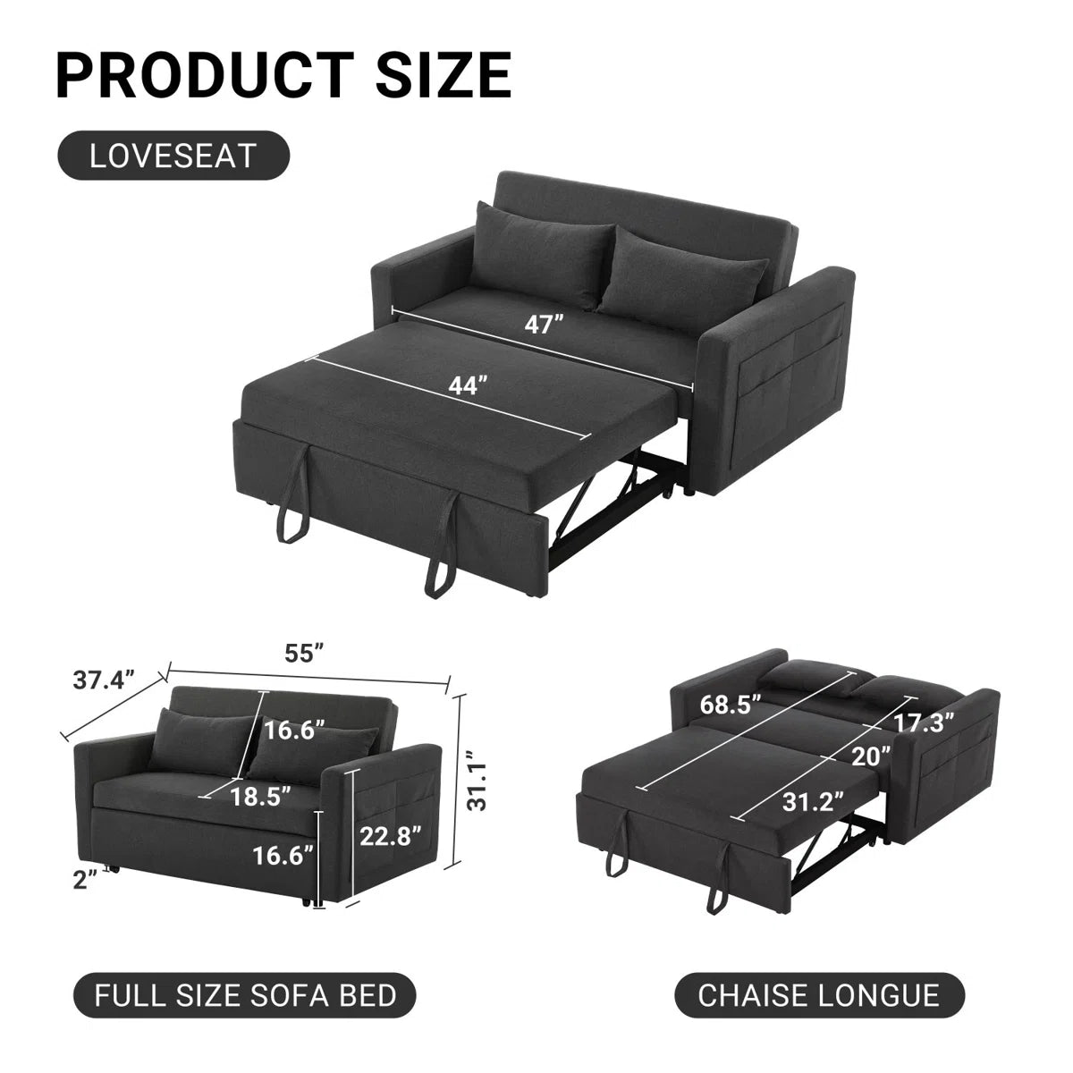 Casper Modern Sofa Cum Bed in Suede