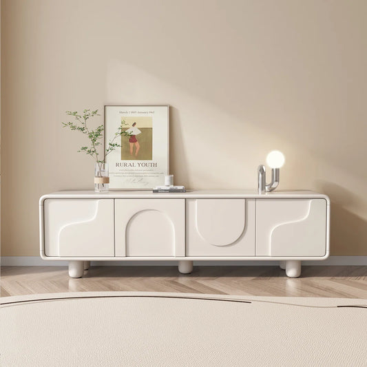 Modern TV Cabinet in White PU Polish