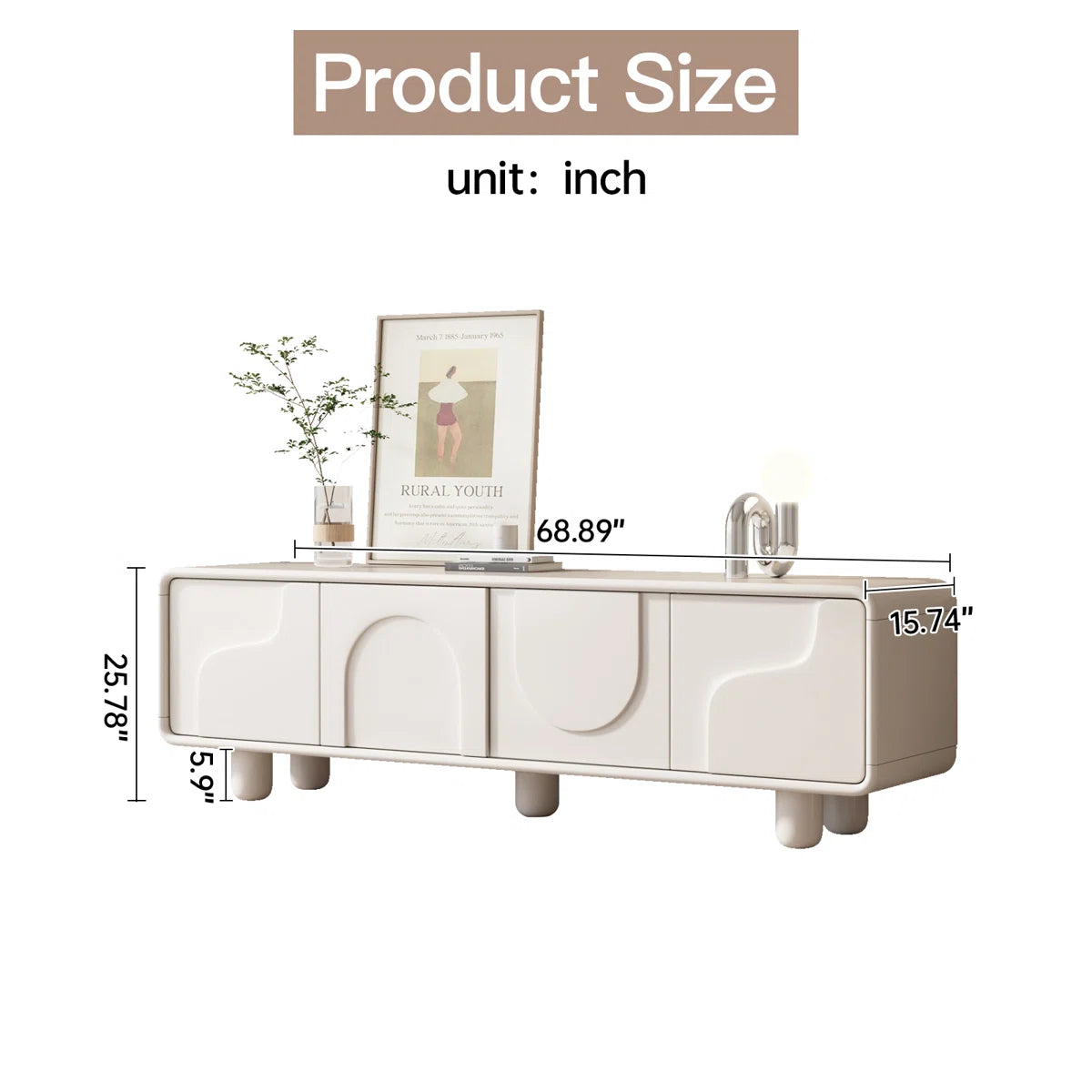 Modern TV Cabinet in White PU Polish