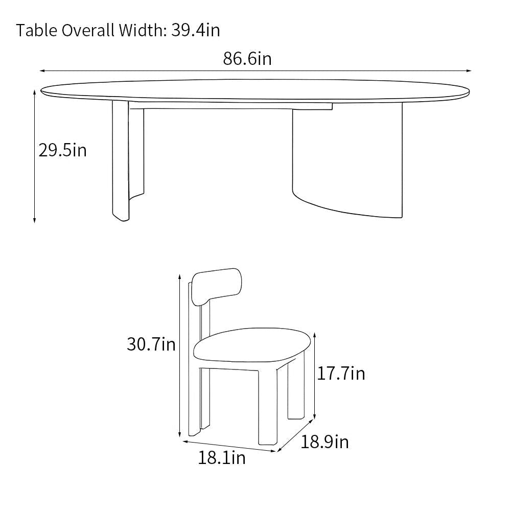 Rich Natural Wood Ovle Shape Dining Set With Marble Top