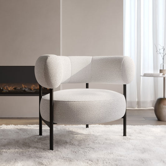 Fancy Boucle Accent Chair In Black Frame